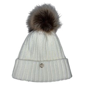 Calvin Klein Cream White knit Pom Pom Beanie